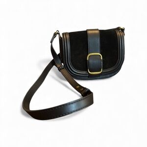 Mango MNG Elegant Black Suede and Leather Crossbody Bag